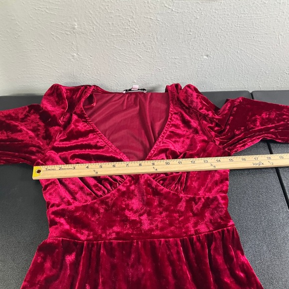 City Vibe Red Velvet Dress Sz S Babydoll Festival‎ Whimsigoth Vamp Holiday - Picture 10 of 14